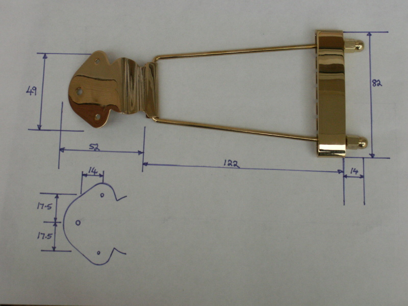 Gold trapeze tail piece tailpiece for electric or semiacoustic/jazz